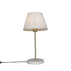 Retro stolná lampa mosadz s nariaseným tienidlom krémová 25 cm - Kaso