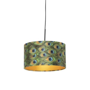 Závesná lampa s velúrovým tienidlom páv so zlatom 35 cm - Combi