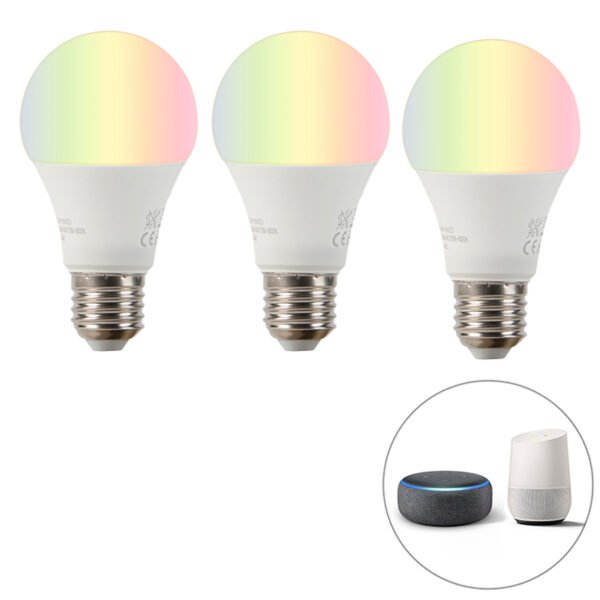 Inteligentná sada 3 žiaroviek E27 RGBW LED A60 9W 800lm 2200-4000K