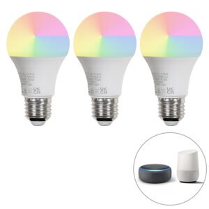 Sada 3 inteligentných LED žiaroviek E27 A60 matná RGBW 8,5W 806lm 2700K