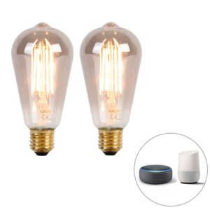 Sada 2 inteligentných LED žiaroviek E27 ST64 dymové 7W 400lm 1800K