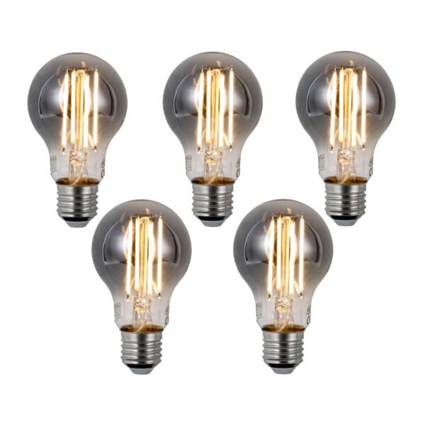 Sada 5 ks Inteligentné stmievateľné LED žiarovky E27 A60 dymové 4,9 W 150 lm 1800 K