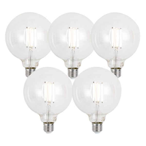 Sada 5 ks E27 Stmievateľné LED žiarovky G125 číre 7W 806lm 2700-6500K