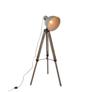 Inteligentná priemyselná trojnohá stojaca lampa drevená s sivou vrátane wifi A60 - Laos
