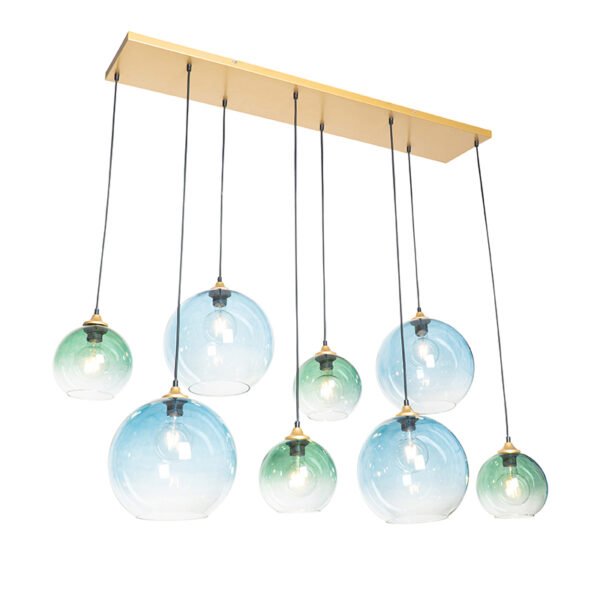 Smart Pendant Lamp Brass with Blue and Green Glass 8-Lights Incl. 8 Wifi G95 - Sandra