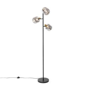 Inteligentná stojaca lampa čierna so zlatom a dymovým sklom 3-svetlá vrátane 3 Wifi P45 - Zuzanna