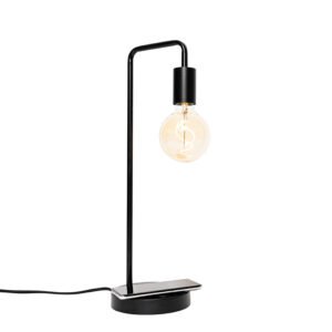 Moderná stolová lampa čierna s bezdrôtovým nabíjaním - Facil