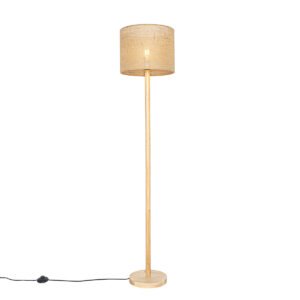 Inteligentná drevená stojaca lampa s prírodným ľanovým tienidlom 32 cm vrátane Wifi A60 - Mels