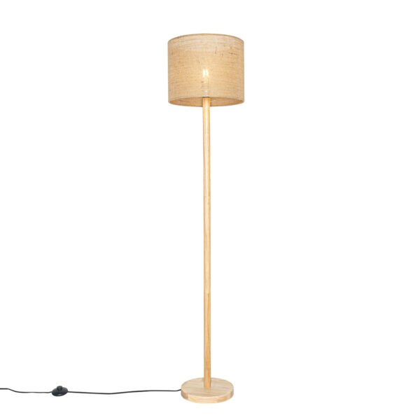 Inteligentná drevená stojaca lampa s prírodným ľanovým tienidlom 32 cm vrátane Wifi A60 - Mels