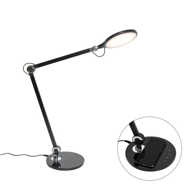 Dizajnová stolná lampa čierna vrátane LED s dotykovým a indukčným nabíjaním - Don