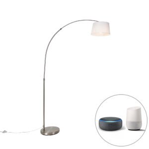 Inteligentná oblúková lampa oceľ s bielym textilným tienidlom vrátane WiFi A60 - Arc Basic