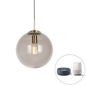 Inteligentné závesné svietidlo mosadzné s dymovým sklom 30 cm vrátane Wifi ST64 - Ball