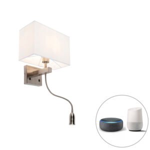 Inteligentná nástenná lampa oceľ s tienidlom krémovo bielej farby vrátane Wifi P45 - Bergamo