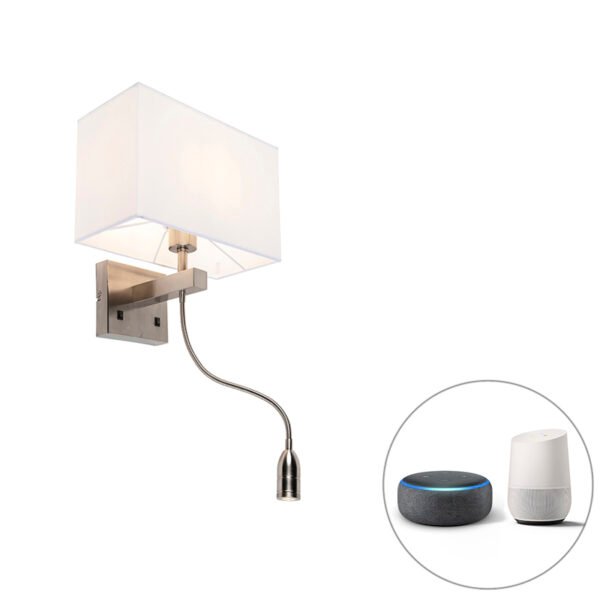 Inteligentná nástenná lampa oceľ s tienidlom krémovo bielej farby vrátane Wifi P45 - Bergamo