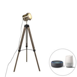 Inteligentná stojaca lampa trojnožka drevená so štúdiovým bodovým svetlom vrátane Wifi B35 - Braha