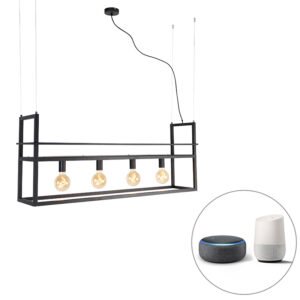 Inteligentné závesné svietidlo čierne s poličkou Veľké 4-žiarovkové vrátane Wifi G95 - Cage Rack