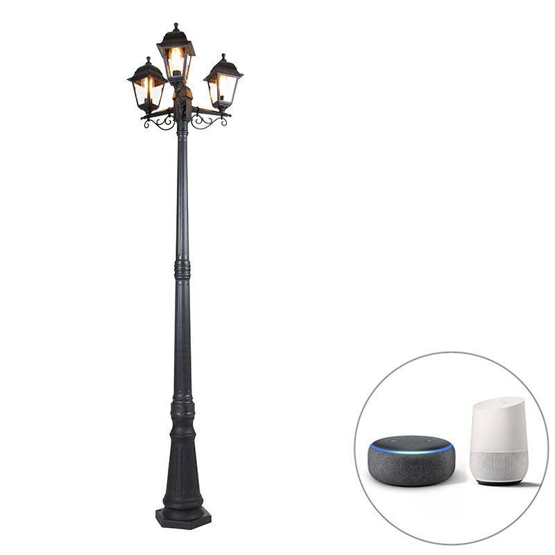 Inteligentná lampášová lampa čierna 3-svetlo IP44 vrátane Wifi ST64 - Capital