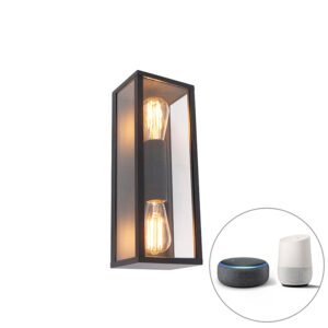 Inteligentná nástenná lampa čierna 38 cm 2-svetlá IP44 vrátane Wifi ST64 - Charlois