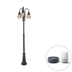 Inteligentná vonkajšia lampa čierna 3-svetlo IP44 vrátane Wifi ST64 - Guardado