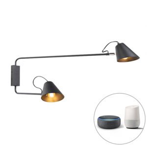 Inteligentná nástenná lampa čierna 2-svetlá nastaviteľná vrátane Wifi A60 - Lune