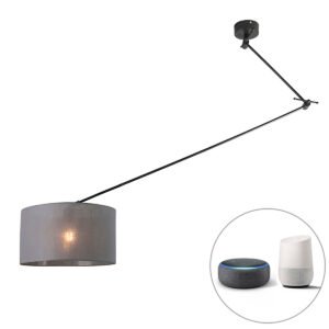 Inteligentné závesné svietidlo čierne s tienidlom tmavosivé 35 cm vrátane Wifi A60 - Blitz
