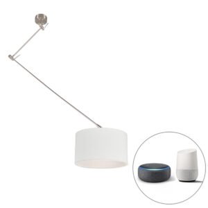 Inteligentné závesné svietidlo oceľ s tienidlom bielym 35 cm vrátane Wifi A60 - Blitz