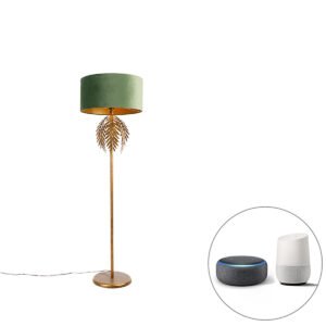 Inteligentná stojaca lampa zlatá 145 cm s tienidlom zeleným vrátane Wifi A60 - Botanica