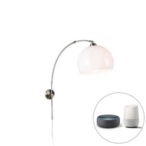 Inteligentná nástenná oblúková lampa oceľ s bielym tienidlom vrátane Wifi A60 - Bow