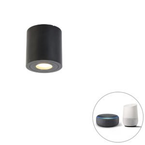 Inteligentné kúpeľňové bodové svetlo čierne okrúhle IP44 vrátane Wifi GU10 - Capa