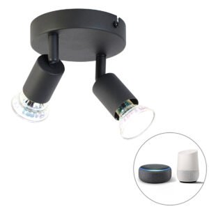 Inteligentné bodové svetlo čierne sklápateľné okrúhle vrátane 2 Wifi GU10 - Jeany