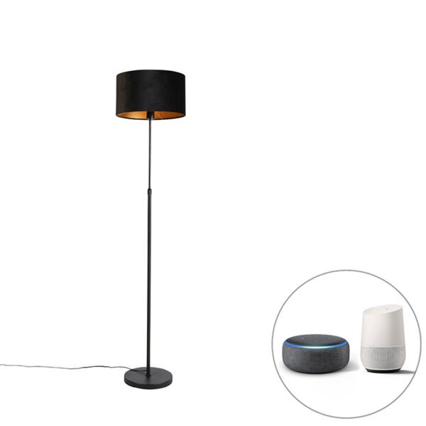 Inteligentná stojaca lampa čierna s čiernym zamatovým tienidlom 35 cm vrátane Wifi A60 - Parte