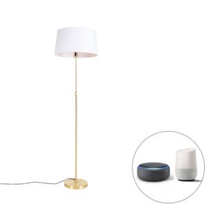 Inteligentná stojaca lampa zlatá s tienidlom z ľanu biela 45 cm vrátane Wifi A60 - Parte