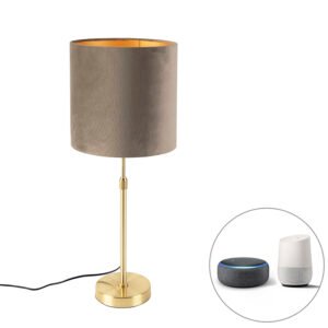 Inteligentná stolná lampa zlatá s tienidlom zo zamatu taupe 25 cm vrátane Wifi A60 - Parte