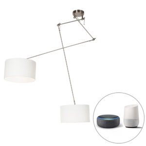 Inteligentné závesné svietidlo oceľ s tienidlom 35 cm biele vrátane 2 WiFi A60 - Blitz