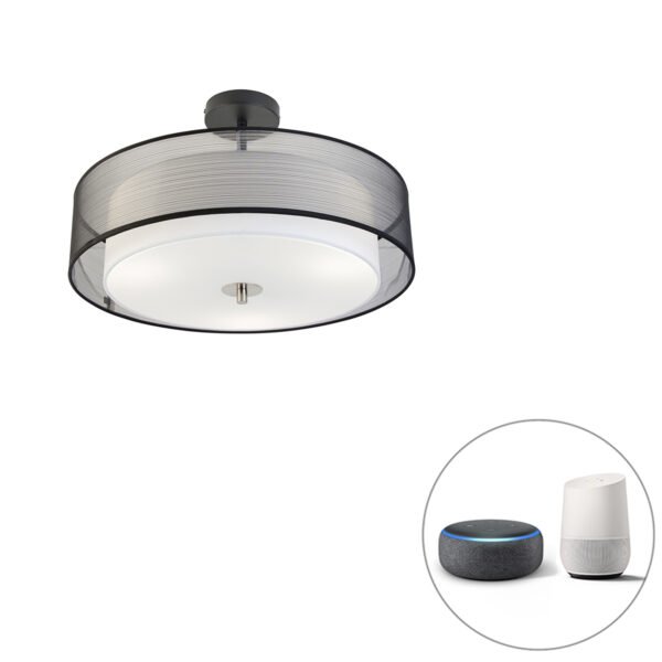 Inteligentné stropné svietidlo čierne s bielou 50 cm vrátane 3 Wifi A60 - Drum Duo
