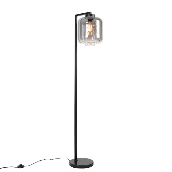 Inteligentná stojaca lampa čierna s dymovým sklom vrátane Wifi ST64 - Qara Down