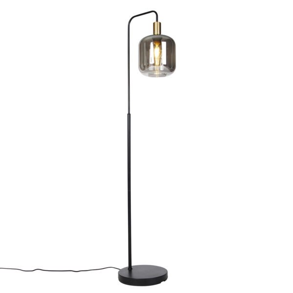 Inteligentná stojaca lampa čierna so zlatom a dymovým sklom vrátane Wifi A60 - Zuzanna