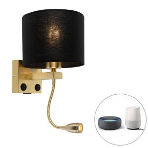 Chytrá nástenná lampa zlatá s USB a čiernym tienidlom vrátane Wifi A60 - Brescia
