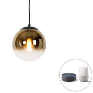 Inteligentné závesné svietidlo čierne so zlatým sklom 20 cm vrátane Wifi A60 - Pallon