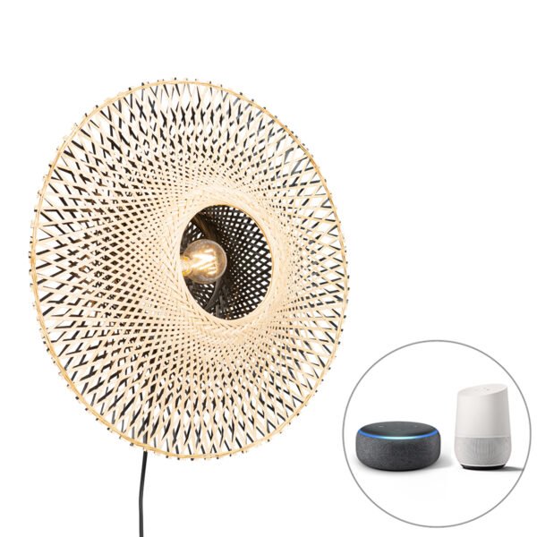 Inteligentná nástenná lampa bambus 50 cm so zástrčkou vrátane Wifi A60 - Rina