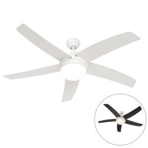 Inteligentný stropný ventilátor biely s drevenou potlačou 132 cm vrátane LED stmievateľného s diaľkovým ovládaním - Cool
