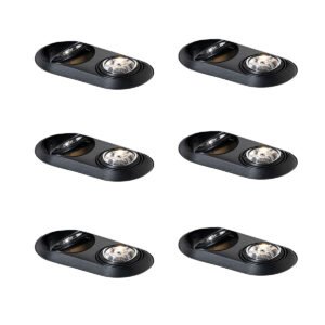 Sada 6 zaoblených zapustených bodových svetiel čierna GU10 70 mm 2-svetlá - Hubs