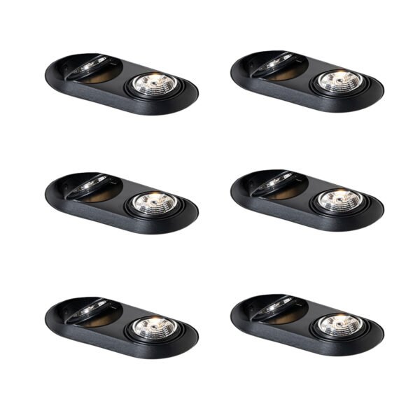 Sada 6 zaoblených zapustených bodových svetiel čierna GU10 70 mm 2-svetlá - Hubs