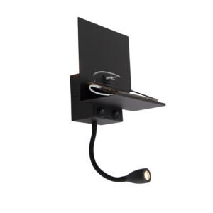 Moderná nástenná lampa čierna s USB a flexibilným ramenom - Flero