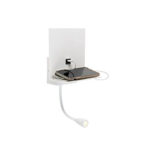 Moderná nástenná lampa biela s USB a flexibilným ramenom - Flero
