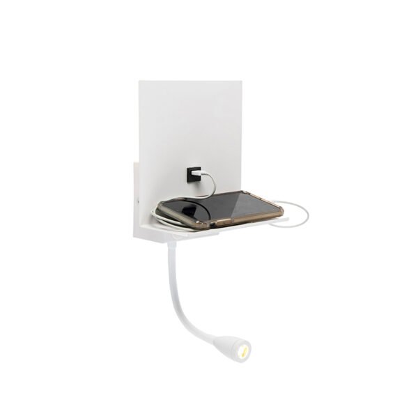 Moderná nástenná lampa biela s USB a flexibilným ramenom - Flero