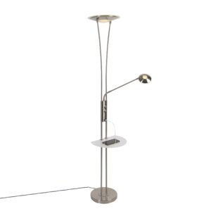 Stojaca lampa z ocele s ramenom na čítanie vrátane LED a USB portu - Sevilla