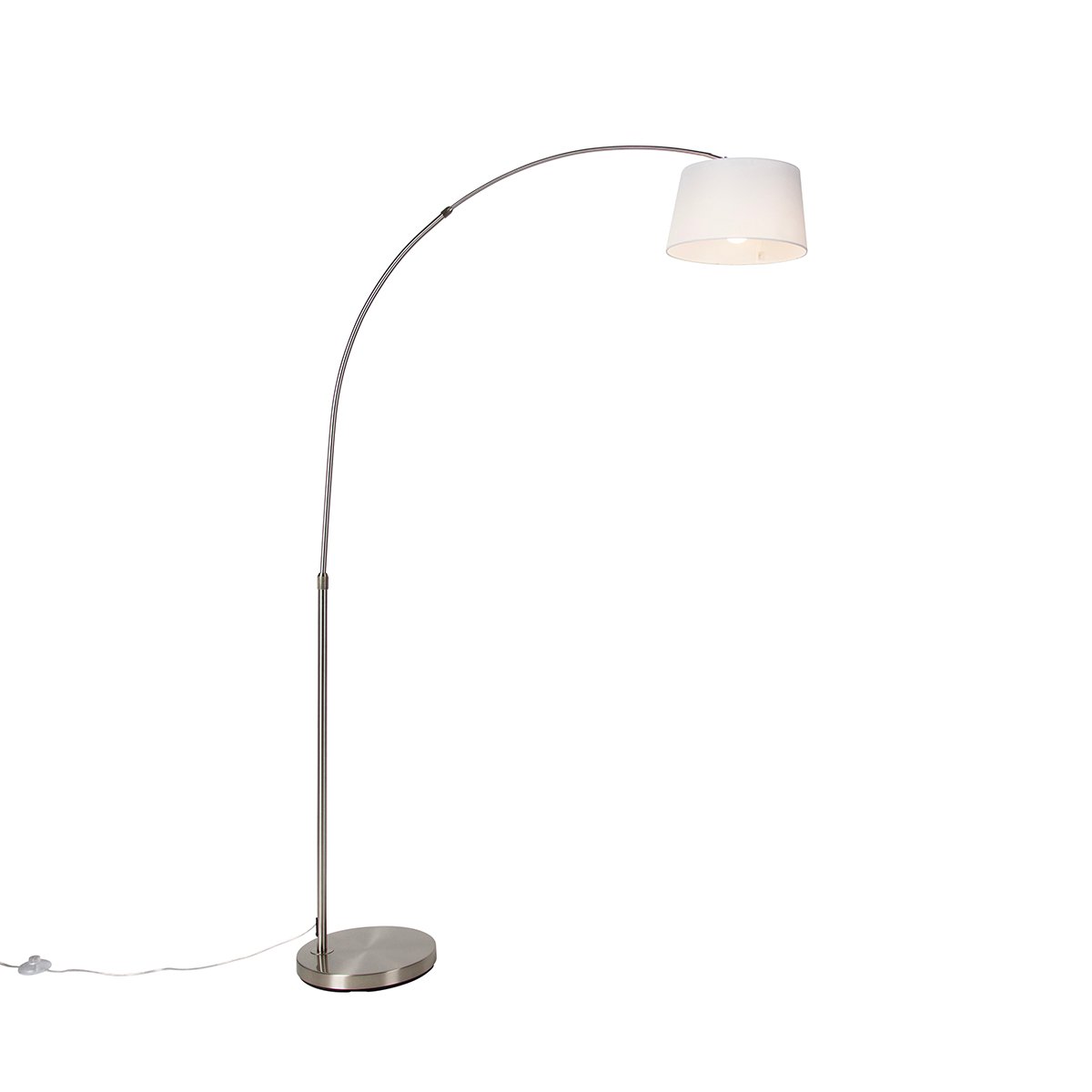 Inteligentná oblúková lampa oceľ s bielym textilným tienidlom vrátane WiFi A60 - Arc Basic