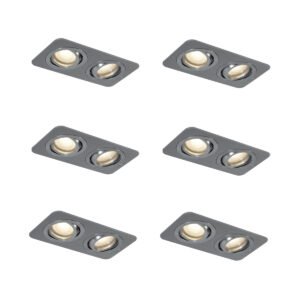 Sada 6 zaoblených zapustených bodových svetiel Gunmetal GU10 50 mm nastaviteľné IP44 2-svetlá - Alberto